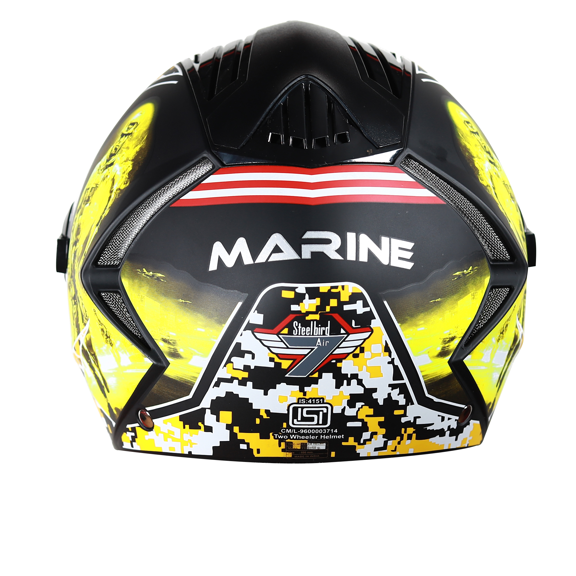 SBA-2 Marine Mat Black With Yellow ( Fitted With Clear Visor  Extra Gold Chrome Visor Free)